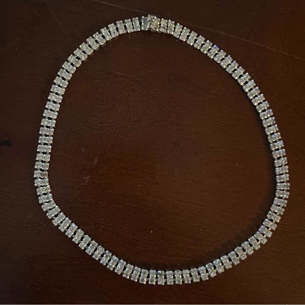 Vintage Clear Rhinestone Double Strand Choker Necklace